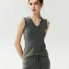 Camisola de punto de cachemir con cuello en V y encaje ondulado, versátil, elegante, corte ajustado, color liso, diseño simple, perfecta como capa interior