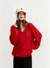 Nueva colección otoño/invierno 2026: Suéter de punto para mujer de corte holgado, estilo coreano, con cuello en V, diseñado para un look relajado y favorecedor, y fácil de combinar con otros atuendos