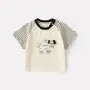 Conjunto de Dos Piezas para Bebé y Niño Pequeño de Verano Nuevo Estilo Coreano Estampado de Cachorro de Dibujos Animados Pantalones de Algodón Rayados de Manga Corta para Niños Ropa de Trabajo