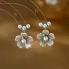 Pendientes de Perla Estilo Francés Vintage con Aguja de Plata S925 para Mujer, Joyería para Orejas de Camelia con Diseño Único, Pendientes Modernos para el Trabajo