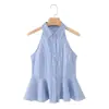 Camisa de Verano para Mujer sin Mangas con Cuello Halter Rayas Dobladillo en A Estilo Europeo y Americano 7033