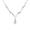 Colar de Prata 925 com Pingente de Gota d'Água Ondulada para Mulheres, Luxo Leve, Moda de Ponta, Simples e Versátil, Joia Elegante de Corrente para Clavícula