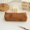 Estilo Ins Veludo Cotelê Sorriso Estojo Lápis Grande Capacidade Simples Resistente à Sujeira Durável Estojo de Papelaria Caixa de Lápis para Estudante Bolsa de Armazenamento