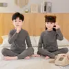 Roupas de Outono para Crianças, Calças de Outono, Conjunto de Roupa Íntima com Gola Média para Meninos e Meninas, Suéter de Algodão com Veludo Dupla Face, Conjunto de Pijama, Inverno
