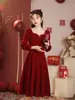Vestido de Noiva e Noivado Estilo 2026 para Mulheres, Estilo Francês Petite para Uso Diário Vestido Casual Vermelho para Festa de Retorno