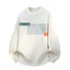Invierno 2025 Nuevo Transfronterizo Cuello Redondo Suéter de Punto para Hombre Casual Pareja Combinación de Colores Camisa Básica Tops para Hombre