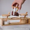 Conjunto de potes de vidro retos para temperos de cozinha caixa de temperos de vidro para casa garrafa de tempero pote de sal tampa de bambu colher de madeira de três peças