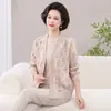 Atuendo Elegante para Mamá: Conjunto de Dos Piezas de Cárdigan de Punto Otoñal para Mujeres de Mediana Edad, Traje Delgado Estampado de Ajuste Holgado para Primavera y Otoño