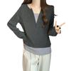 Camisa de manga larga con cuello en V y costuras falsas de dos piezas, nueva, de talla grande, para chica gordita, otoño e invierno, con cobertura de carne y interior delgado.