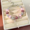 Pulsera Flor Corazón con Goteo de Aceite Incrustada de Diamantes, Pulsera Estilo Palacio Retro, Joyería de Lujo Ligero y de Alta Gama para Mujeres