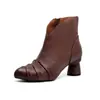 Jiezhou 2026 Nova Coleção de Outono: Botas de Cano Curto com Salto Bloco, Zíper em V Francês de Couro Bovino de Primeira Camada, Sapatos Femininos Versáteis Elegantes para o Trabalho