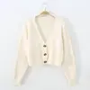Suéter Adelgazante de Punto Trenzado con Flor de Goma de Cintura Alta Ultra Corto para Mujer, Nuevo Cardigan de Punto de Botones Individuales Primavera 2023
