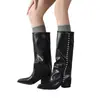 Botas femininas de cano alto com bico fino transfronteiriças, nova versão coreana de inverno 2026, botas femininas versáteis acima do joelho com cano de pérola