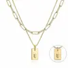 Collar Transfronterizo Europeo y Americano de Oro 18K de 6 mm con 26 Letras de Doble Capa Colgante Rectangular de Acero de Titanio Acero Inoxidable Venta al por Mayor