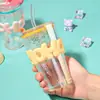 Taza de Vidrio para Hielo Picado Recta Estilo Ins Simple Femenina Transparente Gran Capacidad Taza Recta Taza de Regalo