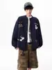Chaqueta de Béisbol Bordada con Dibujos Animados Versátil para Primavera y Otoño Hombres Tendencia Holgada Casual Cuello Redondo Chaqueta de Pareja Top