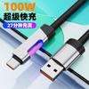 Luz ambiental de streamer RGB para coche, cable de datos, cargador trenzado de nailon grueso, 100 W, luz de respiración, cable de carga rápida