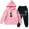 Ropa para Niños y Niñas Primavera y Otoño Nuevo Color Puro Estampado Ropa Infantil Conjunto de Dos Piezas de Sudadera y Pantalón de Terciopelo para Niños Estilo Americano