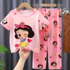 Pijamas de verano para niñas del sudeste asiático, pantalones finos de manga corta con dibujos animados, conjunto de dos piezas, ropa de casa infantil grande