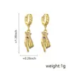 Pendientes Geométricos de Moda Transfronterizos Hebilla para Oreja Chapado en Cobre Oro Real Gota de Aceite Zirconia Ojo de Dedo Pendientes Colgantes para Mujer