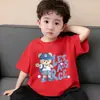 Roupa Infantil Camiseta de Manga Curta para Meninos Verão Macia Algodão Puro Estampada para Crianças Maiores Estilosa Estilo Coreano Gola Redonda Camisa de Manga Meia