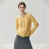 Escote con pedrería~Cárdigan de cachemira de estilo de lujo ligero para mujer, cuello redondo, abrigo suéter grueso, cárdigan de punto, prenda de abrigo