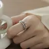 Anillo de Corona de Diamantes Brillantes para Mujer, Anillo de Dedo Índice con Patrón de Encaje Hueco, Anillo de Alta Gama, Nuevo Estilo 2025