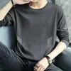 Camiseta de manga larga para hombre, capa interior de otoño para hombre, camiseta base elástica de corte holgado, camiseta estampada estilo coreano ins para hombre