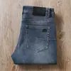 Estação europeia outono e inverno grossos alta qualidade stretch branco lavado retrô desgastado moda versátil jeans reto masculino