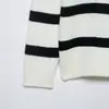 Suéter de Punto Rayado Blanco y Negro con Cuello en V Simple Versátil Moda Nueva Primavera 2026 AliExpress Transfronterizo