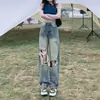 Calça Jeans Wide Leg Rasgada Feminina 2024 Nova Outono Emagrecedora Cintura Alta Pequena Solta Emagrecedora Calça Reta