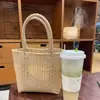 Bolso Tejido de Cesta de Verduras Estilo Japonés para Mujer Versátil Bolso de Hombro Cruzado Tote Bolso Cubo Bolso de Mamá Bolso para Lonchera