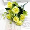Buquê de Noiva com Flores Artificiais Transfronteiriço 7 Rosas Pequenas Rosa Artificial Flores de Mão Decoração de Casa Flores Artificiais