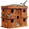 Casa de pájaros de madera transfronteriza, nido de loro creativo pastoral para exteriores, adorno de comedero para pájaros estilo villa