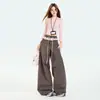 Calças Casuais Largas com Patchwork de Renda Color-Blocking Estilo Coreano para Mulheres, Novas para Primavera/Verão Versátil com Cordão Cintura Alta Caimento Solto Calças Curvas