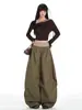 Yechuan # Calça Casual com Caimento Estilo Americano com Cós Patchwork, Design Plissado Tridimensional, Calça Wide Leg Preguiçosa Vintage.