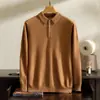 Camisa polo lisa 100% caxemira pura, roupa de negócios de luxo para homens em caxemira, suéter de malha de caxemira com mangas compridas