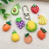 Resina Desenho Animado Fofo Realista 3D Morango Limão Fruta Chaveiro Pingente Acessório DIY
