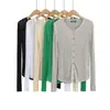 Cárdigan de Punto con Diseño de Nicho, Nuevo Estilo Primavera/Verano, Delgado y Ajustado, Estilo Dulce, Color Sólido, Protector Solar, Calado, Suéter Transparente