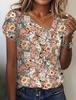 Transfronterizo AliExpress Estación Independiente Temu Verano Moda Caliente Floral Estampado Cuello en V Casual Botón Camiseta Manga Corta