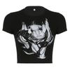 Personalidad Europea y Americana Street Fashionistas Camiseta de Manga Corta Estampada Gótica Oscura 2023 Top Spice Girl Ajustado con Ombligo Descubierto