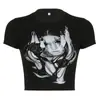 2026 Aliexpress Primavera y Verano Nuevo Top Casual de Manga Corta con Estampado de Calle de Moda, Ajustado, Cuello Redondo, Ultrafino para Mujer