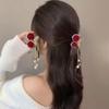 Horquilla para el pelo con borla de cereza y rosa roja, pequeña pinza para sujetar la parte trasera de la cabeza, accesorio para el pelo con cola de caballo alta y flocada para mujer