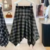 Falda Retro Irregular a Cuadros para Mujer Talla Grande Otoño e Invierno Nuevo Estilo Temperamento MM Gordita Cintura ceñida Oculta la carne Adelgazante