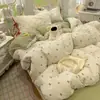 Ins simples A-line cadarço laço dupla camada gaze conjunto de quatro peças lençol lençol com elástico estilo dormitório algodão puro roupa de cama conjunto de três peças