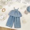 Roupas de bebê verão novas meninas bebê estilo ocidental bordado suspensório top calças de perna larga calças de duas peças terno