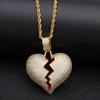 Deseo Amazon Venta caliente Personalidad europea y americana Colgante con forma de corazón roto para hombres y mujeres Collar de circón estilo hip hop con corazón roto