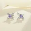 Pendientes de plata de ley S925 con cruz de moissanita y diamantes de colores, diseño de nicho simple a la moda, joyería para las orejas que combina con todo.