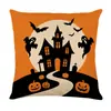 Conjunto de Capas de Almofada Decorativas de Linho para Casa de Halloween com Combo de Capa de Almofada de Sofá de Cabeça de Abóbora Engraçada