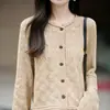 Cárdigan de punto jacquard hueco con cuello redondo de algodón puro para mujer, de un solo pecho, manga larga, corte holgado, adecuado para primavera y otoño, suéter de abrigo estilo vintage